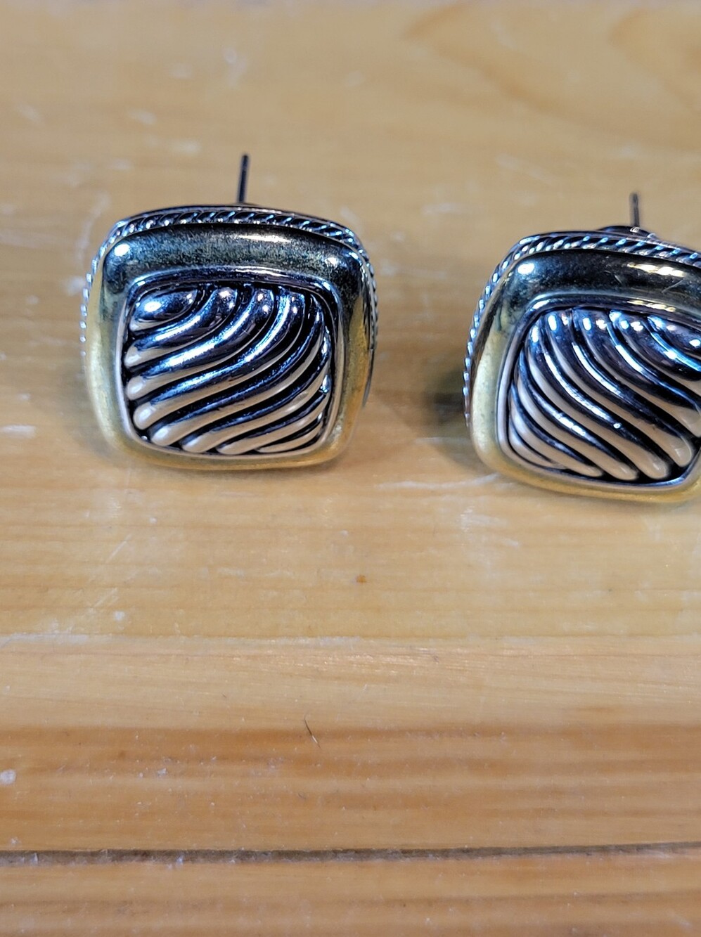 Chunky Silver Tone and Gold Tone Pierced Earrings with Omega Back